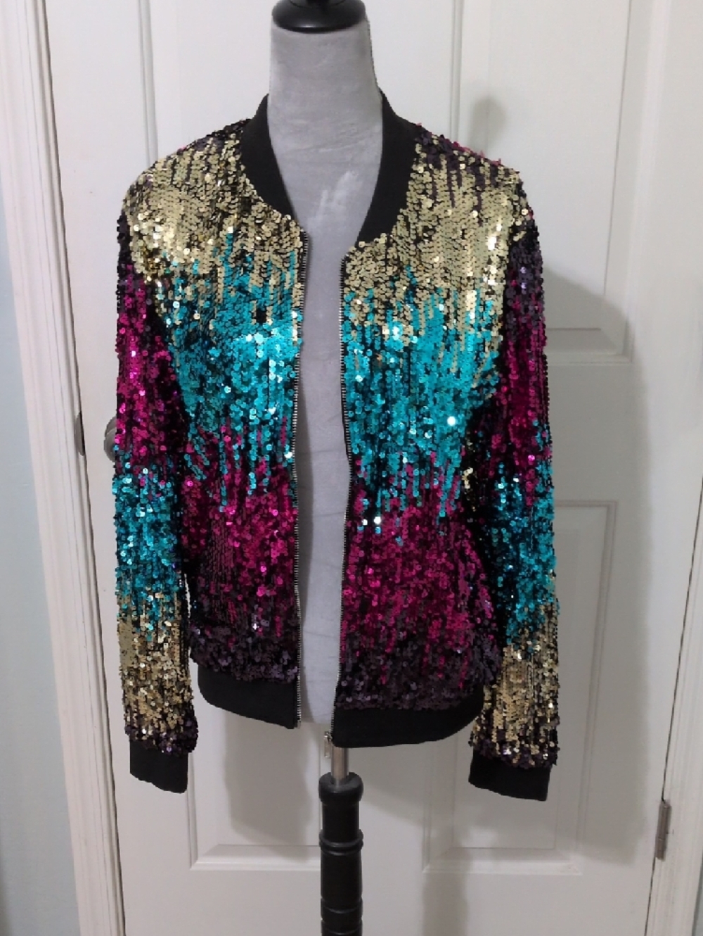 Sequin Ombre Bomber Jacket - Multicolor - Picture 2 of 7